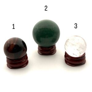 Set of 3 Decorative Spheres- Tiger Eye, Green Aventurine & Clear Quartz w/ Stand